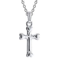 Children's Heart Cross Pendant In Sterling Silver