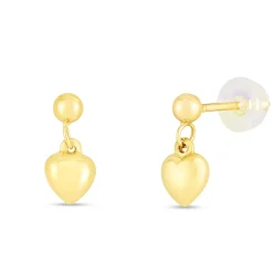 Children's Heart Dangle Earrings In 14K Yellow Gold