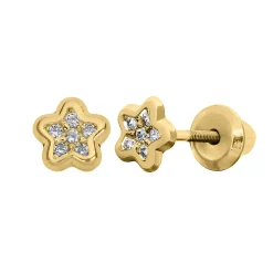 Children's Lab Created White Cubic Zirconia Star Earrings In 14K Yellow Gold