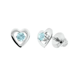 Children's March Birthstone Heart Earrings In 14K White Gold