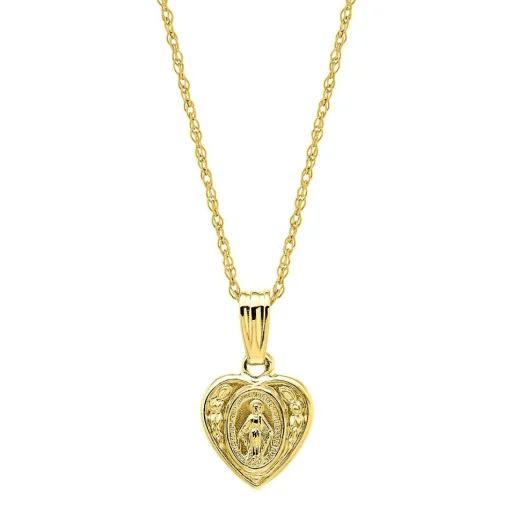 Children's Miraculous Heart Charm Pendant In 14K Yellow Gold