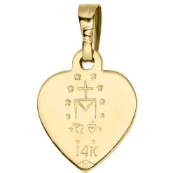 Children's Miraculous Heart Charm Pendant In 14K Yellow Gold