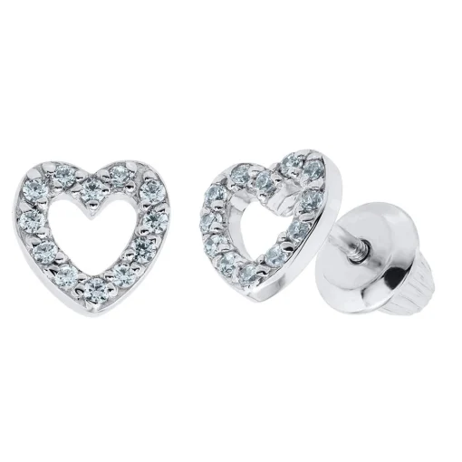 Children's Open Heart Stud Earrings In Sterling Silver