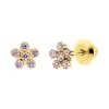 Children's Pink Cubic Zirconia Flower Stud Earrings In 14K Yellow Gold