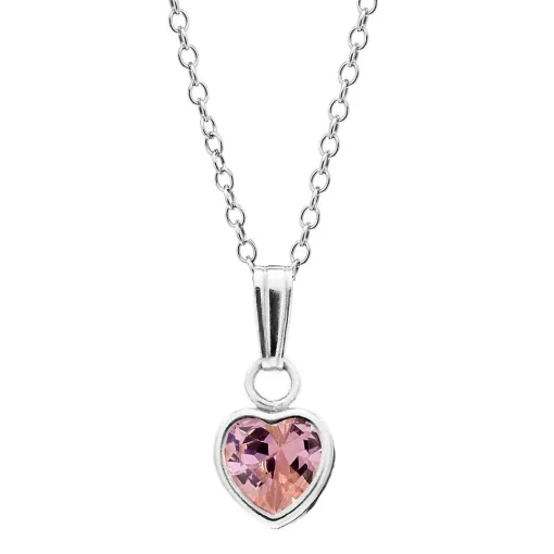 Children's Pink Cubic Zirconia Heart Pendant In Sterling Silver