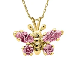 Children's Pink Cubic Zirconia Butterfly Pendant In 14K Yellow Gold