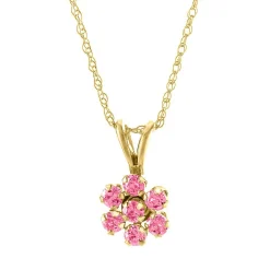 Children's Pink Cubic Zirconia Flower Pendant In 14K Yellow Gold