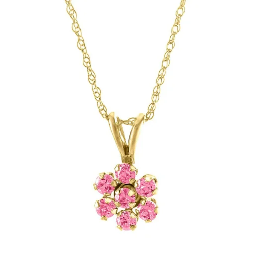 Children's Pink Cubic Zirconia Flower Pendant In 14K Yellow Gold