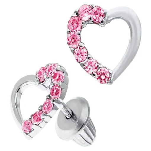 Children's Pink Heart Earrings In Sterling Silver