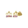 Children's Princess Tiara Earrings With Pink & Purple Cubic Zirconia In 14K Yellow Gold