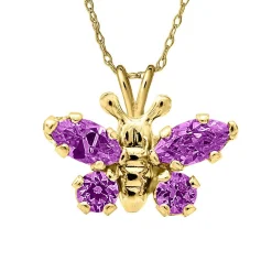 Children's Purple Cubic Zirconia Butterfly Pendant In 14K Yellow Gold