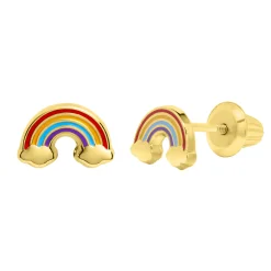 Children's Rainbow Stud Enamel Earrings In 14K Yellow Gold