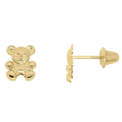 Children's Teddy Bear Earrings In 14K Yellow Gold