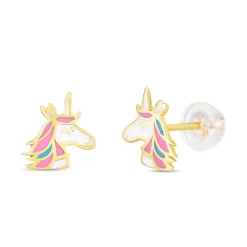 Children's Unicorn Stud Earrings In 14K Yellow Gold