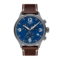Chrono Xl Brown Leather Men's Watch In Stainless Steel, 45Mm