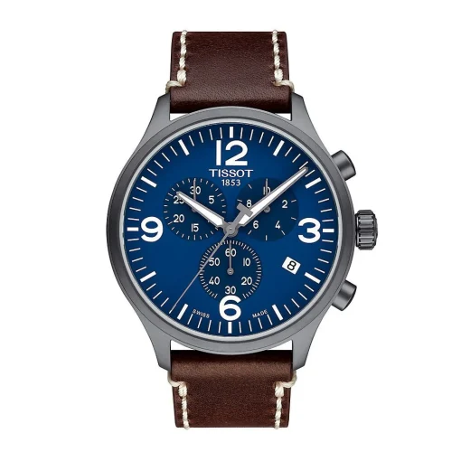 Chrono Xl Brown Leather Men's Watch In Stainless Steel, 45Mm