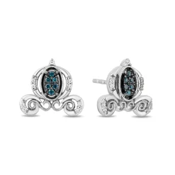 Cinderella Blue And White Diamond Carriage Earrings In Sterling Silver (1/7 Ct. Tw.)