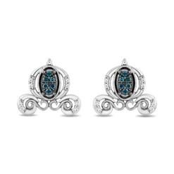 Cinderella Blue And White Diamond Carriage Earrings In Sterling Silver (1/7 Ct. Tw.)