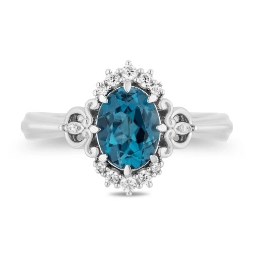 Cinderella Diamond And London Blue Topaz Ring In Sterling Silver (1/8 Ct. Tw.)