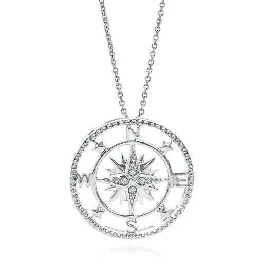 Circle Of Love® Diamond Compass Pendant In Sterling Silver