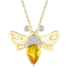 Citrine & Diamond Accent Bee Pendant In 10K Yellow Gold