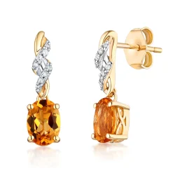 Citrine & Diamond Drop Earrings In 10K Yellow Gold