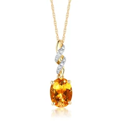 Citrine & Diamond Pendant In 10K Yellow Gold