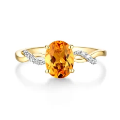 Citrine & Diamond Ring In 10K Yellow Gold