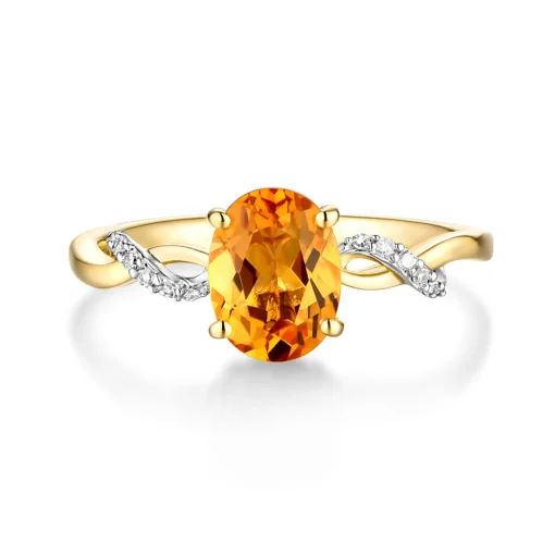 Citrine & Diamond Ring In 10K Yellow Gold