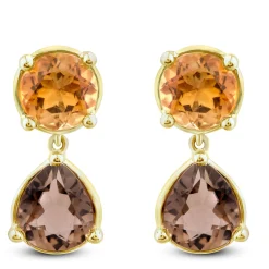 Citrine And Smoky Quartz Drop Earrings In 10K Yellow Gold