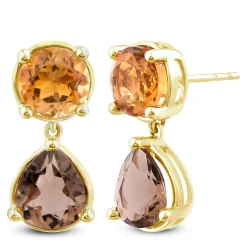 Citrine And Smoky Quartz Drop Earrings In 10K Yellow Gold