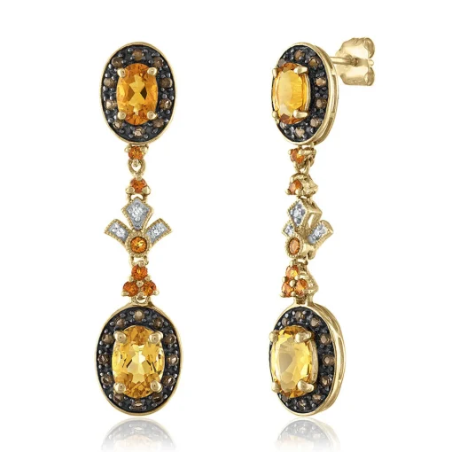 Citrine Earrings With Brown Topaz & Diamond Accent In 10K Yellow Gold