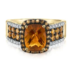 Citrine Ring With Brown Topaz And Diamond In 10K Yellow Gold