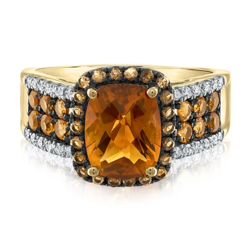 Citrine Ring With Brown Topaz And Diamond In 10K Yellow Gold