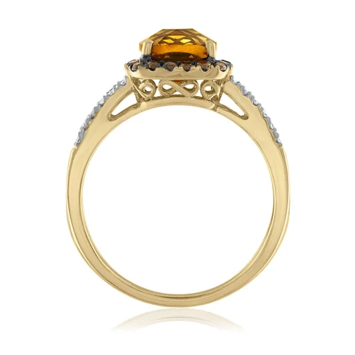 Citrine Ring With Brown Topaz And Diamond In 10K Yellow Gold