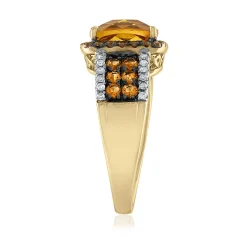 Citrine Ring With Brown Topaz And Diamond In 10K Yellow Gold