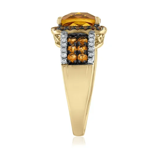Citrine Ring With Brown Topaz And Diamond In 10K Yellow Gold