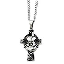 Claddagh Cross Pendant In Stainless Steel