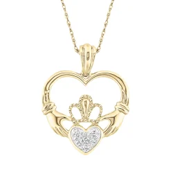 Claddagh Pendant With Diamond Accents In 10K Yellow Gold