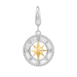 Compass Charm With 14K Yellow Gold Plating In Sterling Silver
