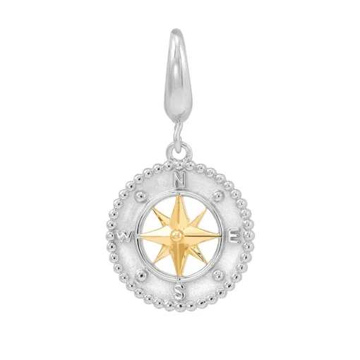 Compass Charm With 14K Yellow Gold Plating In Sterling Silver