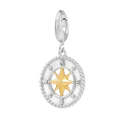 Compass Charm With 14K Yellow Gold Plating In Sterling Silver
