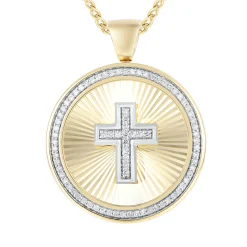Cross Medallion Pendant With Diamonds In 10K Yellow Gold (1/3 Ct. Tw.)