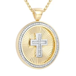 Cross Medallion Pendant With Diamonds In 10K Yellow Gold (1/3 Ct. Tw.)