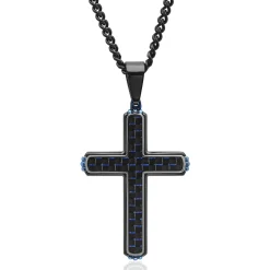 Cross Pendant In Black And Blue Ion-Plated Stainless Steel