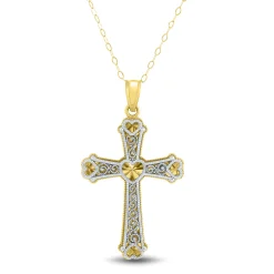 Cross Pendant In 14K Yellow & White Gold