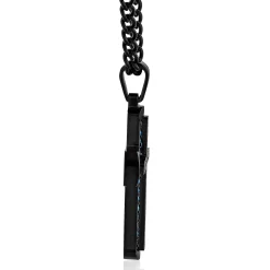 Cross Pendant With Black Diamond Accents In Black And Blue Ion-Plated Stainless Steel (1/4 Ct. Tw.)