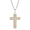Cross Pendant With Diamond Accent In Stainless Steel And Yellow Ion-Plated Stainless Steel