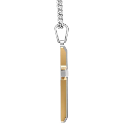 Cross Pendant With Diamond Accent In Stainless Steel And Yellow Ion-Plated Stainless Steel