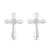 Cross Stud Earrings With Diamond Accents In Sterling Silver